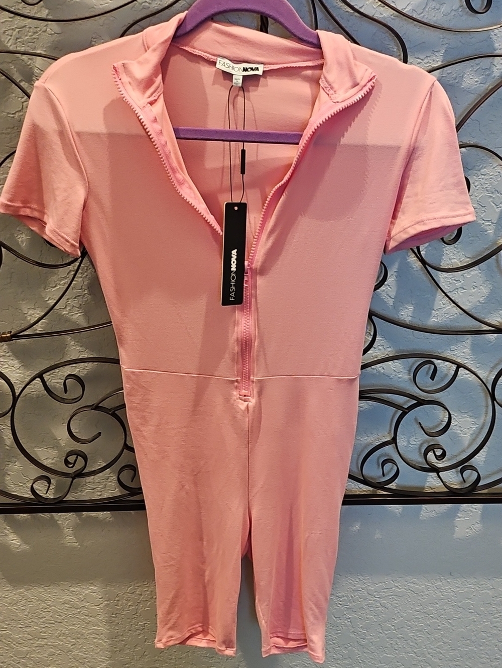 Fashion Nova Pink Short Sleeve Zip-Up Romper